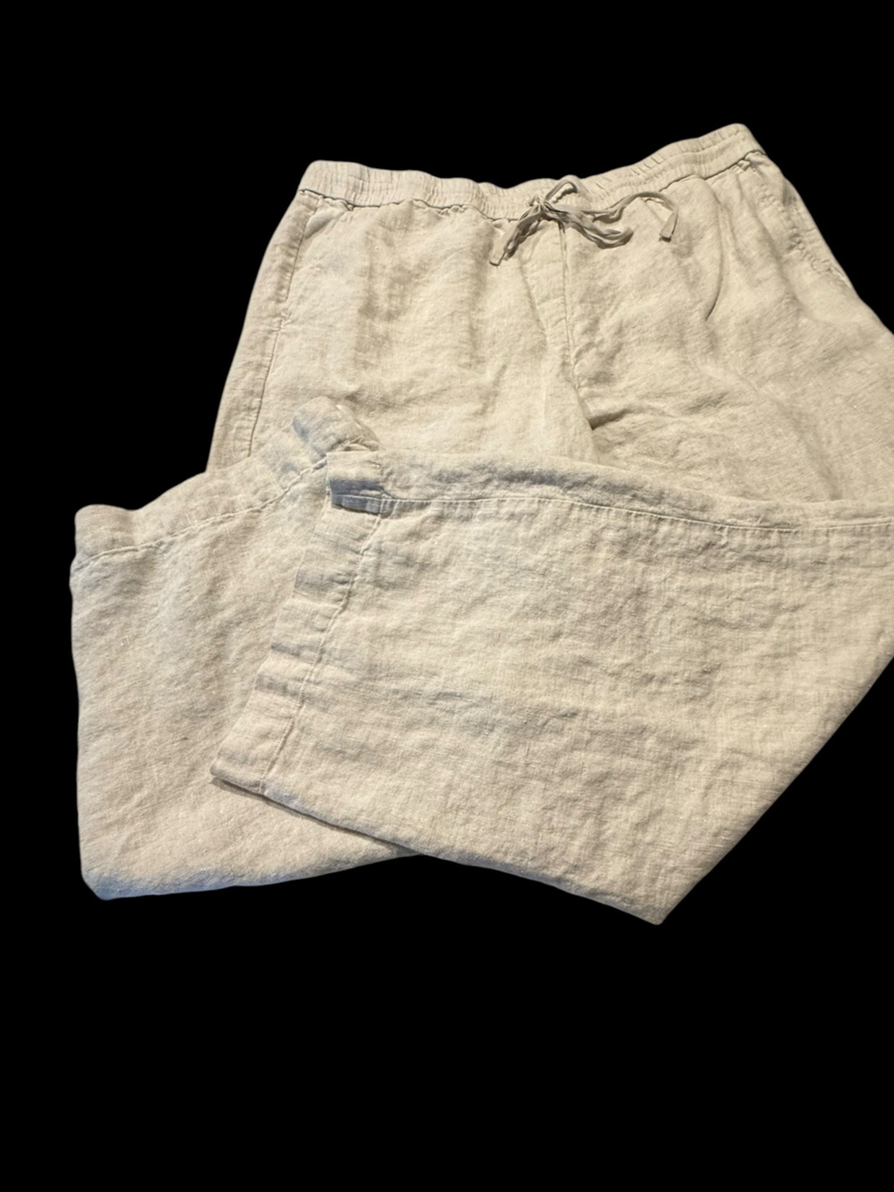 Talbots Women’s  Drawstring Pull-Up Linen Wide Leg in an Oatmeal Shade